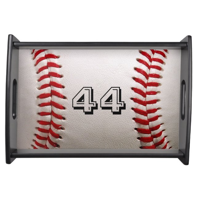 Classic White Baseball with Custom Jersey Number Serving Tray (Front)