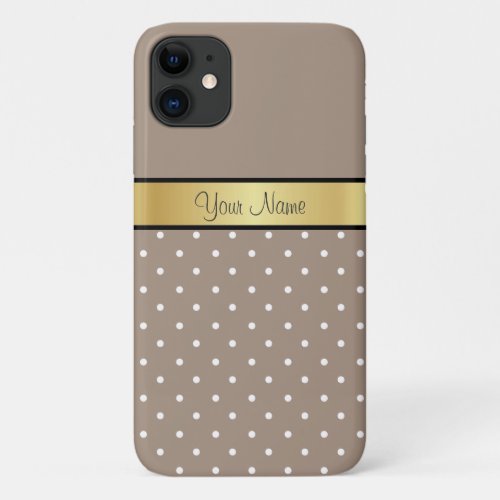 Classic White Black Dots on a Straw Brown and Gold iPhone 11 Case