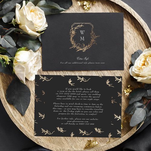 classic White Black Gold crest wedding details Enclosure Card