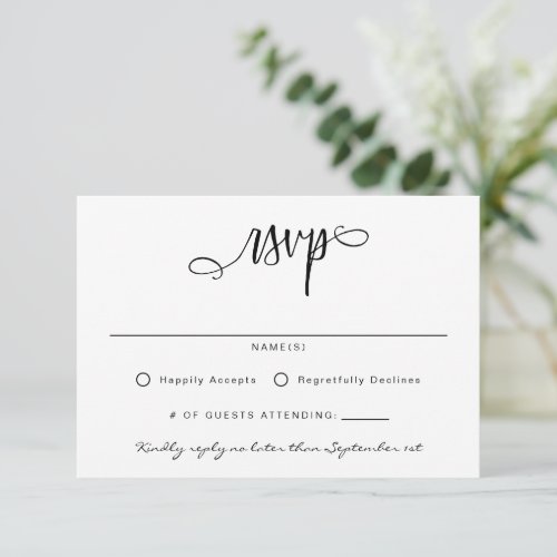 Classic White Black Handwritten Script Simple RSVP Card