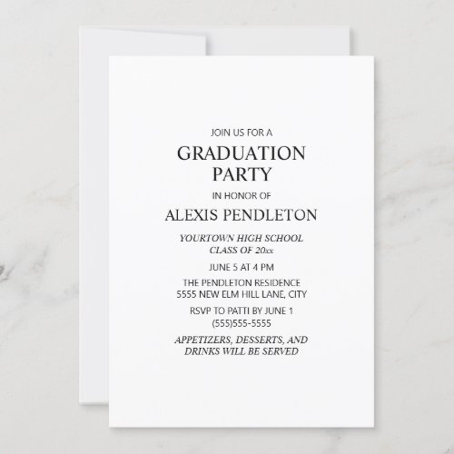 Classic White Black High School Graduation Invitation