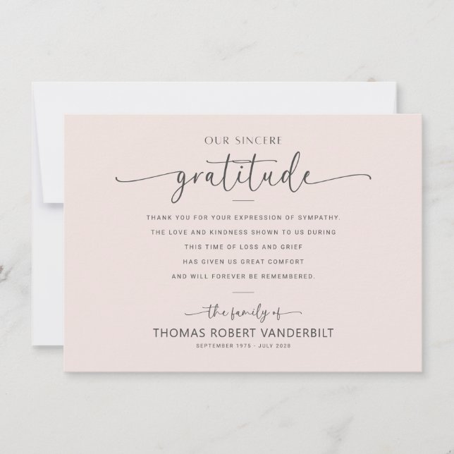 Classic White & Black Minimalist Funeral Thank You Card (Front)