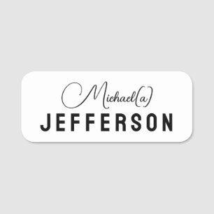 Classic White Black Minimalist Professional Name Tag
