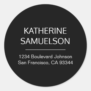 Classic White Black Name & Return Address Classic Round Sticker