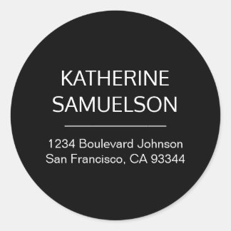 Classic White Black Name & Return Address Round Sticker