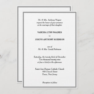 Classic White Black Silver Monogram Wedding Invitation
