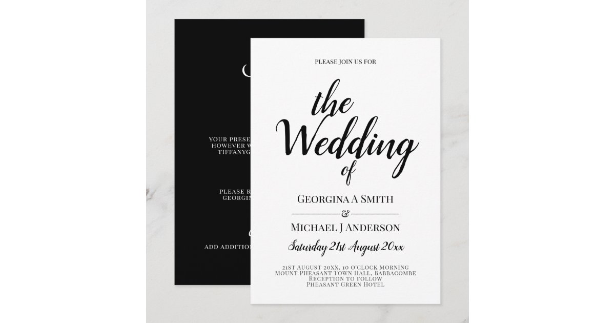 Classic White Black Typography Wedding Invitation | Zazzle