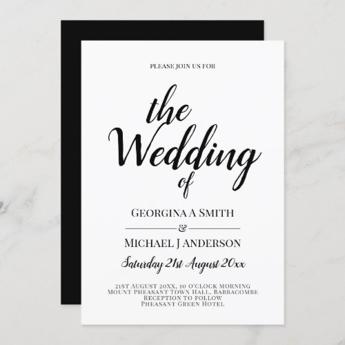 Classic White Black Typography Wedding Invitation