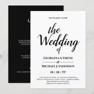 Classic White Black Typography Wedding Invitation