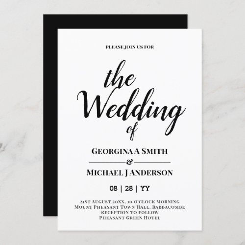 Classic White Black Typography Wedding Invitation