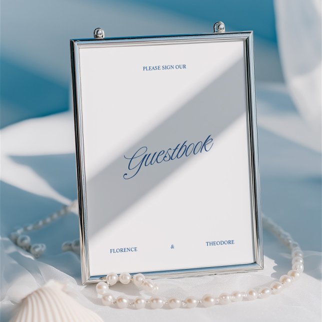 Classic White & Blue Script Wedding Guestbook Sign (Classic White & Blue Script Wedding Guestbook Sign)