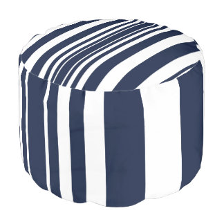 Classic White Blue Striped Pouf