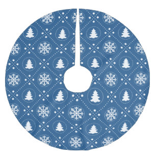 Classic White Blue Winter Christmas Pattern Brushed Polyester Tree Skirt