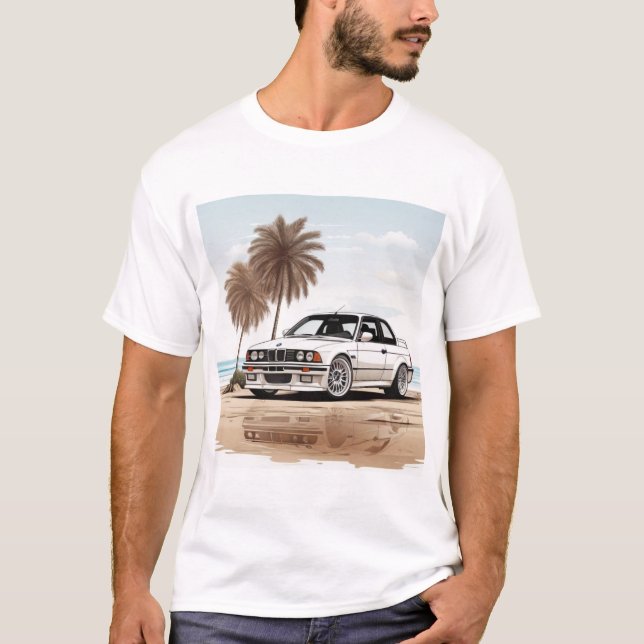 Classic White BMW M3 Tee - Timeless Beach Style (Front)