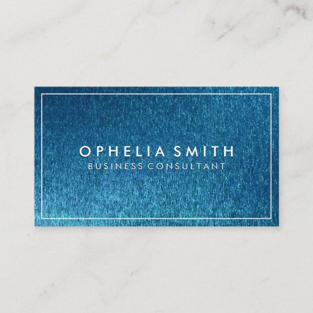 Classic White Border | Blue Shiny Background Business Card (Front)