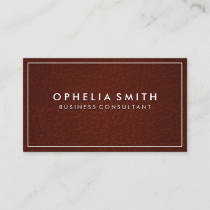 Classic White Border Brown Leather Background Business Card
