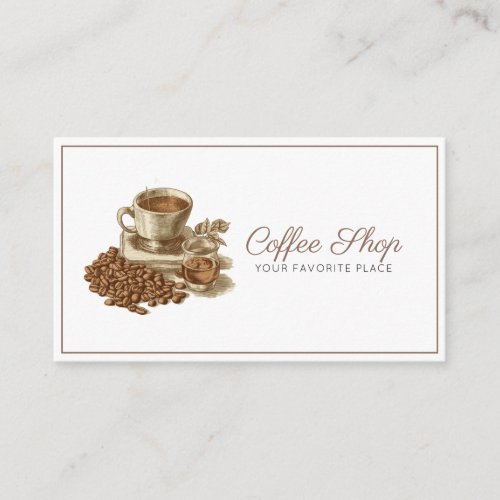 Classic White  Brown Vintage Espresso Coffee Shop Business Card