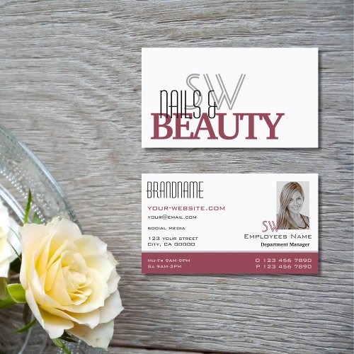 Classic White Burgundy with Monogram and Photo Business Card