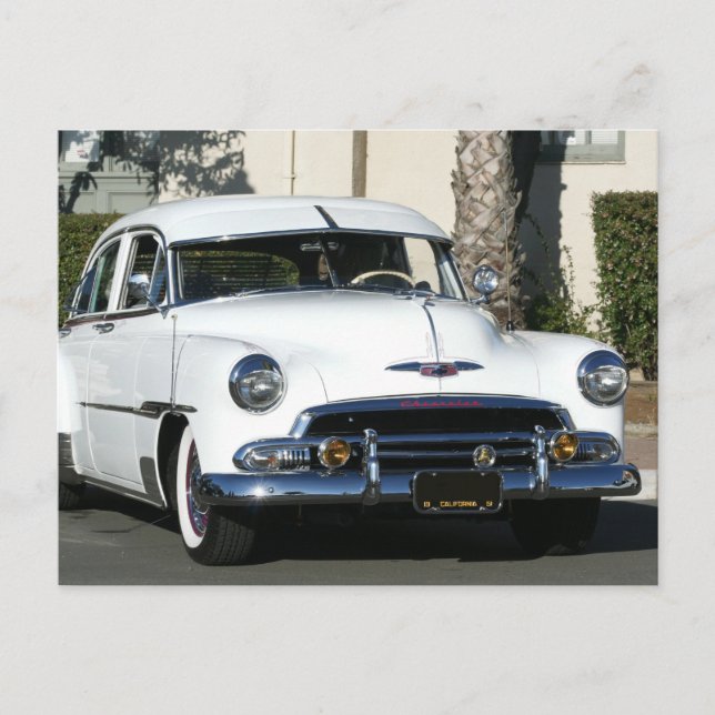 Classic White Car Postcard (Front)