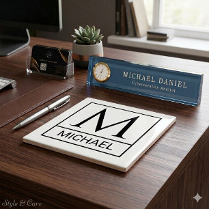 Classic White Ceramic Tile with Initial & Name