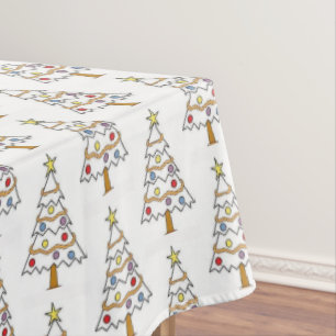 Classic White Colorful Christmas Tree Tablecloth
