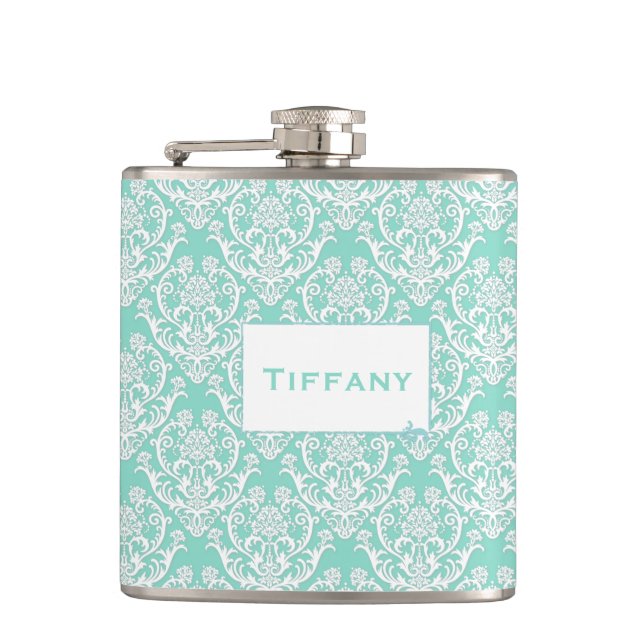 Classic White Damask Pattern Flask (Front)