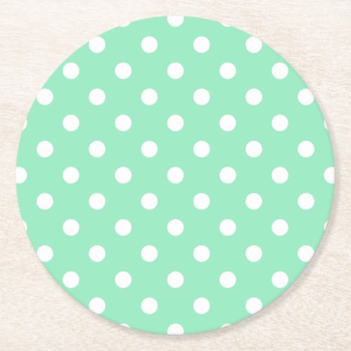 Classic White Dots Elegant Blank Mint Green Round Paper Coaster
