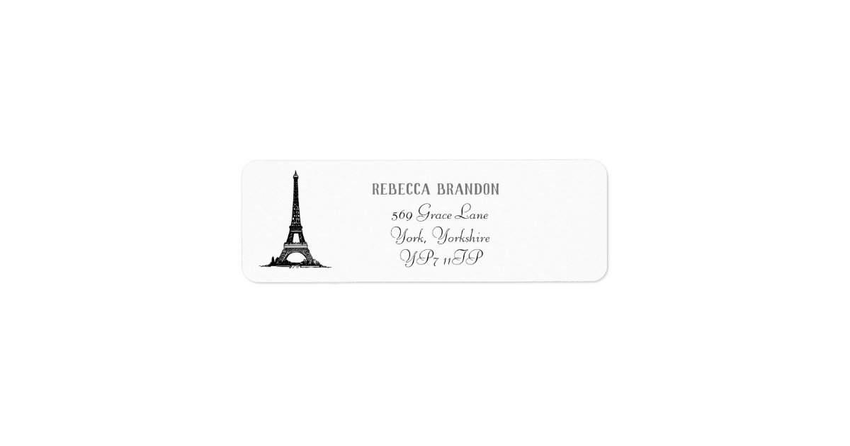 Classic White Eiffel Tower Script Return Address Label Zazzle