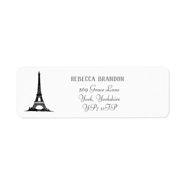 Classic White Eiffel Tower Script Return Address Label Zazzle
