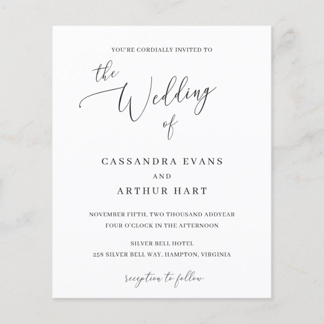 Classic White Elegant Budget Wedding Invitation (Front)
