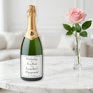 Classic White Elegant Double Border Black Script Sparkling Wine Label