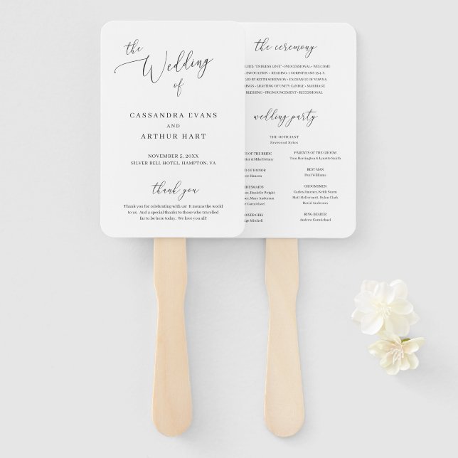 Classic White Elegant Simple Wedding Hand Fan (Front and Back)