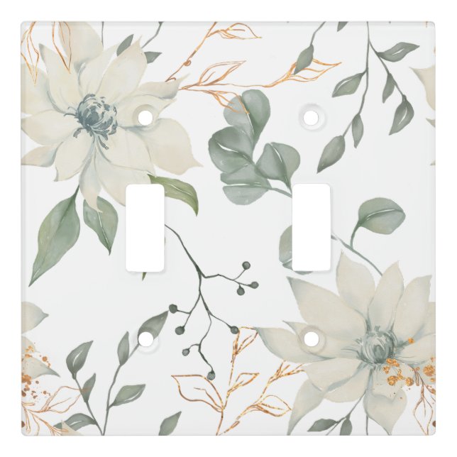 Classic White Floral Botanical on White Light Switch Cover (Front)