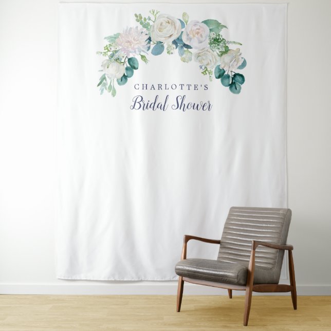 Classic White Floral Bridal Shower Photo Backdrop (In Situ)