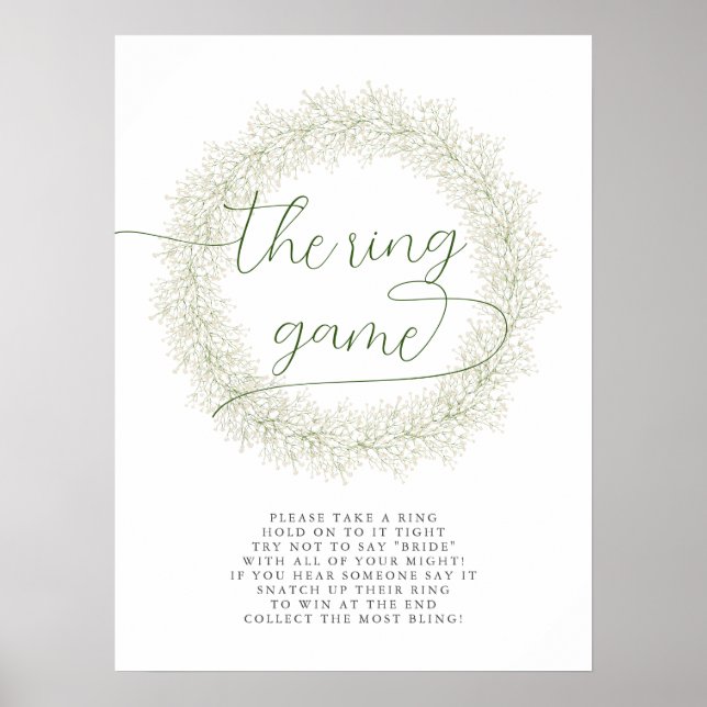 Classic White Flower Bridal Shower The Ring Game Poster (Front)