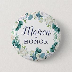 Classic White Flower Matron of Honor Bridal Shower Button