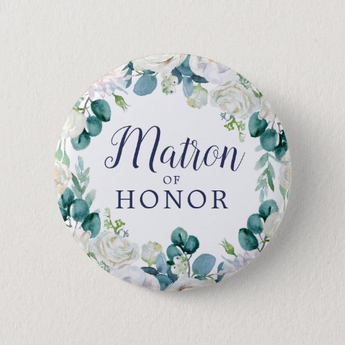 Classic White Flower Matron of Honor Bridal Shower Button