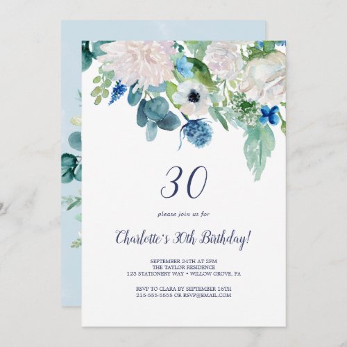 Classic White Flowers 30th Birthday Party Invitation