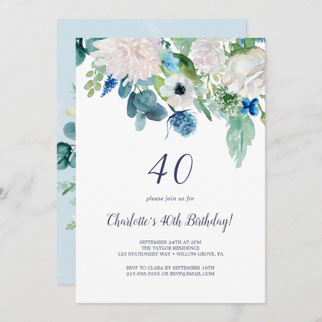 Classic White Flowers 40th Birthday Party Invitation | Zazzle