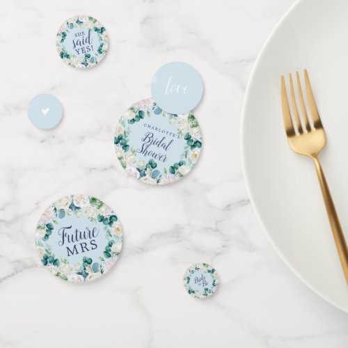 Classic White Flowers  Blue Bridal Shower Confetti