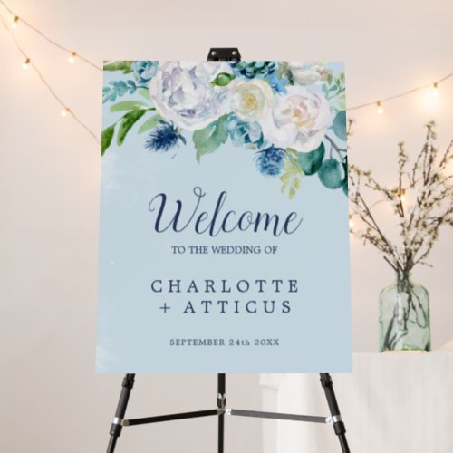 Classic White Flowers  Blue Welcome Wedding Foam Board