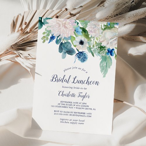 Classic White Flowers Bridal Luncheon Invitation