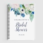 Classic White Flowers Bridal Shower Gift List Notebook<br><div class="desc">This classic white flowers bridal shower gift list notebook is perfect for a spring wedding shower. The elegant floral design features soft ivory and white roses,  peonies,  and chrysanthemum with touches of periwinkle blue watercolor flowers and green foliage. Personalize with the name of the bride-to-be.</div>