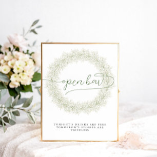 Classic White Flowers Bridal Shower Open Bar Poster