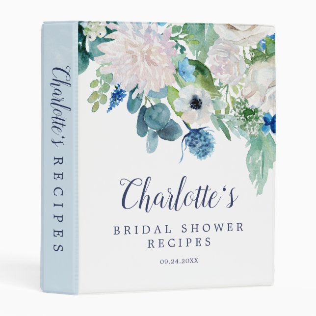 Classic White Flowers Bridal Shower Recipe Mini Binder (Front/Spine)