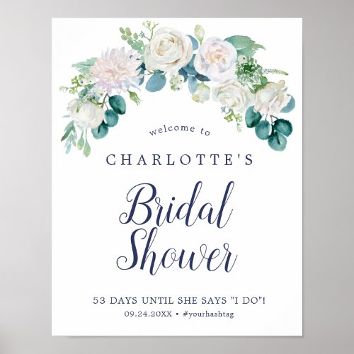 Classic White Flowers Bridal Shower Welcome Poster