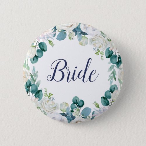 Classic White Flowers Bride Bridal Shower Button