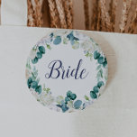 Classic White Flowers Bride Bridal Shower Button<br><div class="desc">This classic white flowers bride bridal shower button is perfect for a spring wedding shower. The elegant floral design features soft ivory and white roses,  peonies,  and chrysanthemum with touches of periwinkle blue watercolor flowers and green foliage.</div>