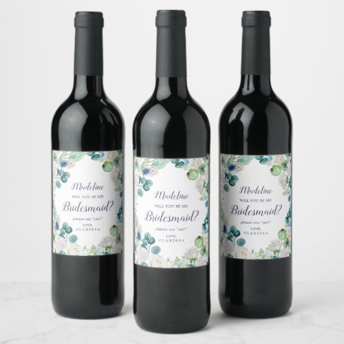 Classic White Flowers Bridesmaid Proposal Wine Label