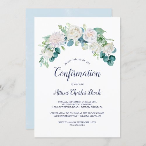Classic White Flowers Confirmation Invitation